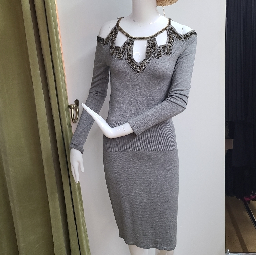 ADAM LIPPES Bamboo Cashmere Off-The-Shoulder Knit Dress Size Medium